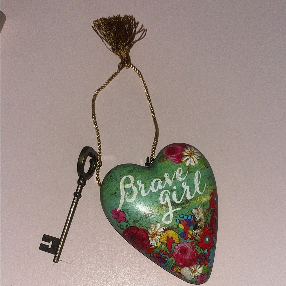 Brave Girl Heart Hanging Decor - Green Floral